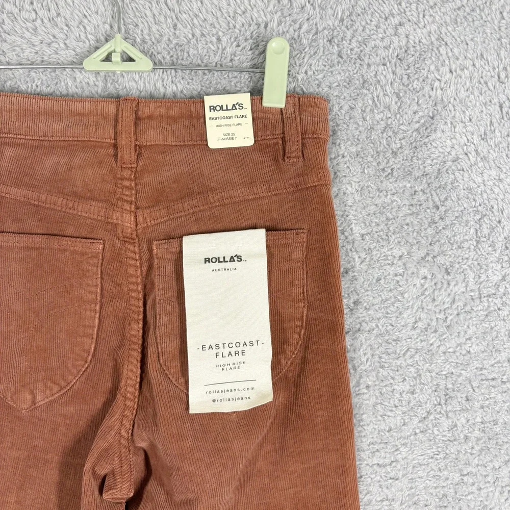 NEW Rolla's Eastcoast Flare Corduroy Pants Sz 25 Cinnamon Rust Orange‎ High Rise
